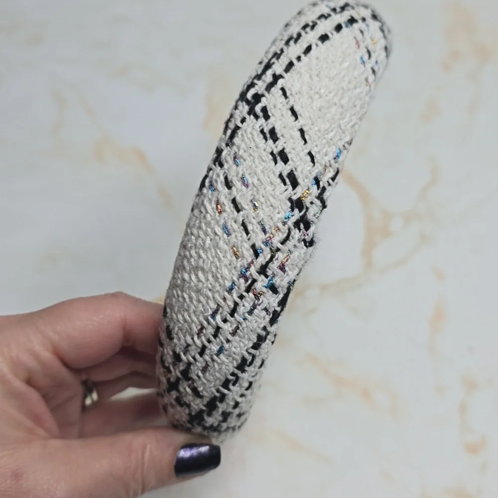 Elegant White and Black Multicolor Tweed Headband